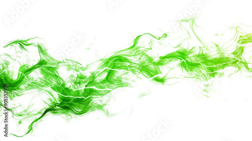 Green electric lightning isolated on transparent background