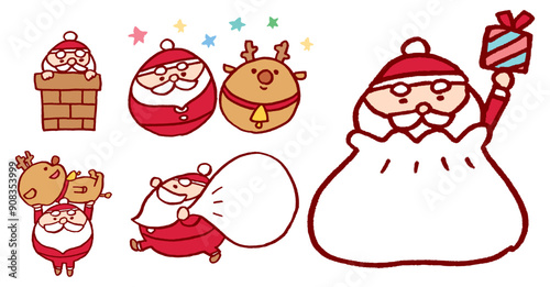 クリスマスのサンタとトナカイの面白ろ可愛いキャラ素材