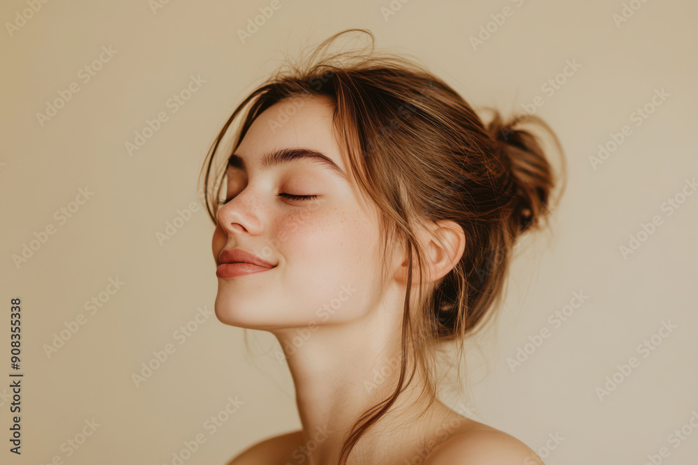 A close up of a girl's face with her eyes closed A close up of a girl's face with her eyes closed