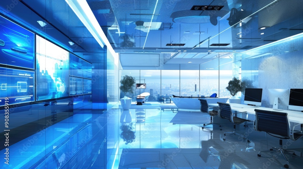 Obraz premium Office environment with futuristic décor and tech integration