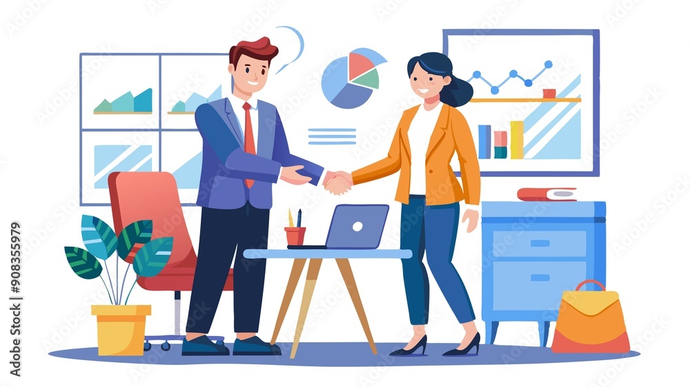 Scene features a of handshake between two business people. The design evokes a sense of professionalism, trust, and the power of collaboration in achieving success. Scene features a of handshake between two business people. The design evokes a sense of professionalism, trust, and the power of collaboration in achieving success.