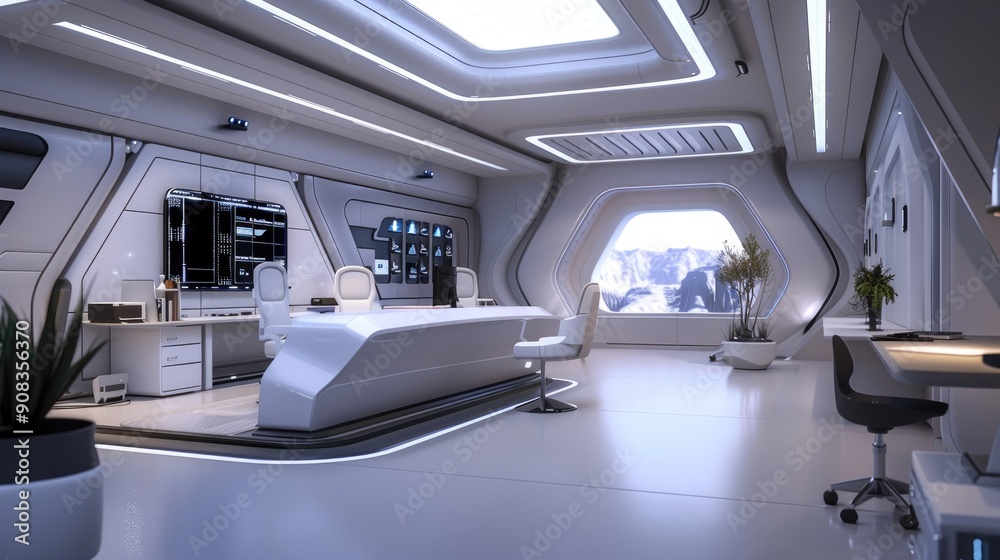 Fototapeta premium Office environment with futuristic décor and tech integration