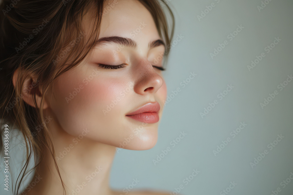 A close up of a girl's face with her eyes closed A close up of a girl's face with her eyes closed
