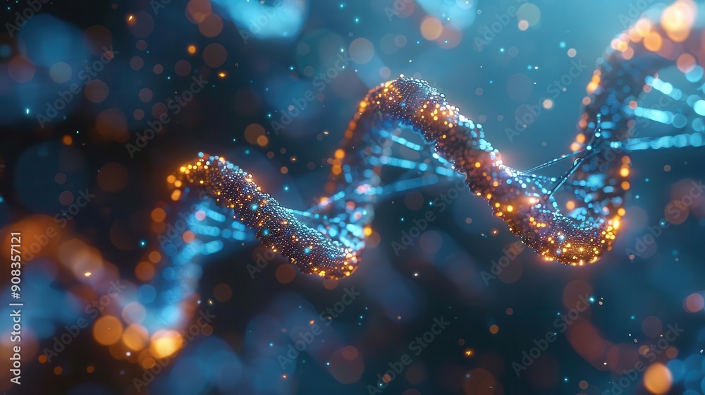 DNAbased personalized treatment in healthcare, closeup, advanced genetic care, digital tone, Splitcomplementary color scheme, copy space for text,