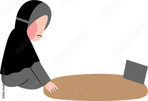 Muslim Kid Visiting Grave Illustration