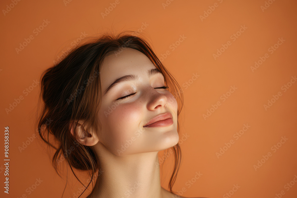A close up of a girl's face with her eyes closed A close up of a girl's face with her eyes closed