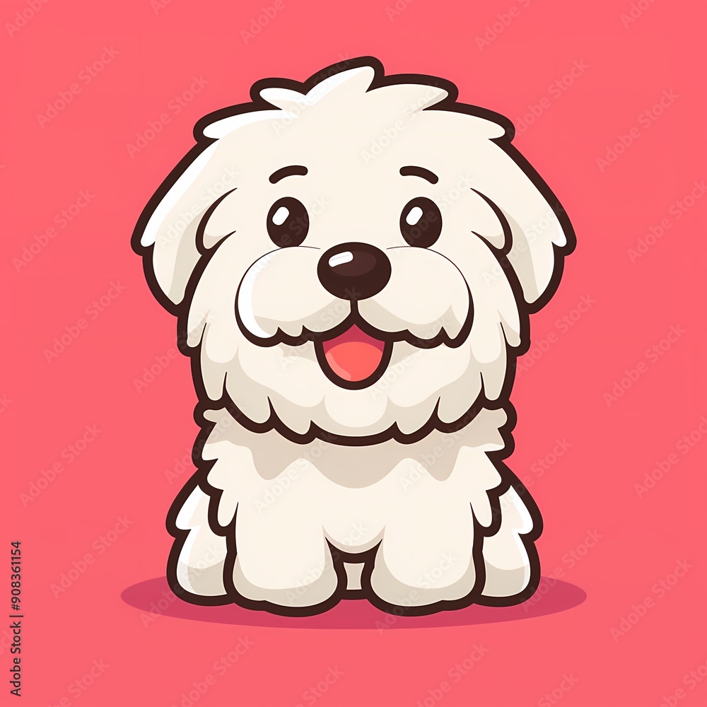 Obraz premium Cute cartoon white dog with a joyful expression against a pink background.