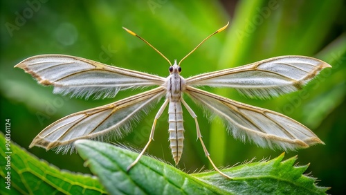 Tiny Masterpiece: A Plume Moth in Exquisite Detail  AI Generated photo