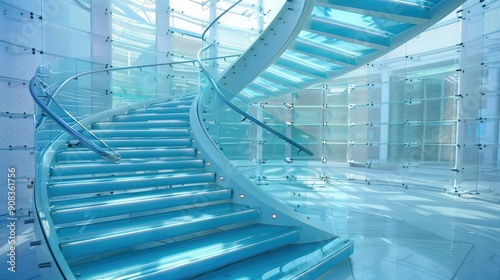 Spiral staircase with intricate metalwork and glass steps