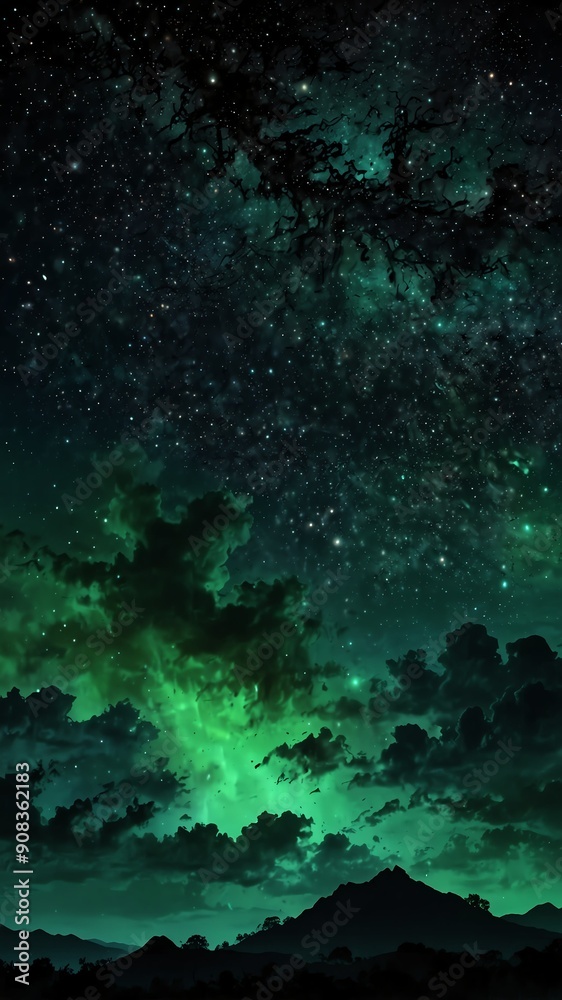 Fototapeta premium green night sky abstract background backdrop design copy space illustration art