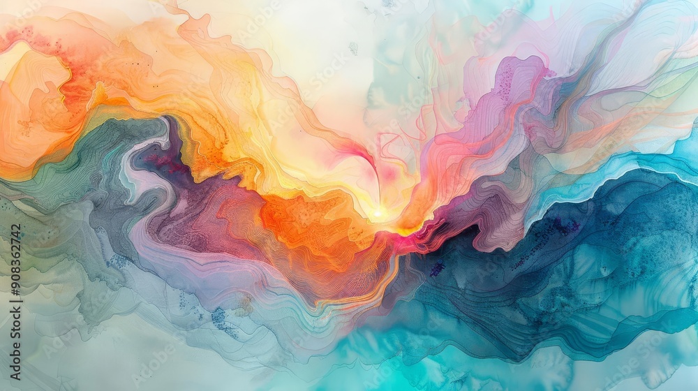 Fototapeta premium An abstract watercolor painting with flowing gradients, soft pastel colors, and organic forms, High detail, Dreamlike, Fluid movement