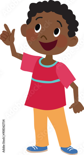 Illustration of a dark skin boy wearing red shirt and orange pants. Vector Illustration.