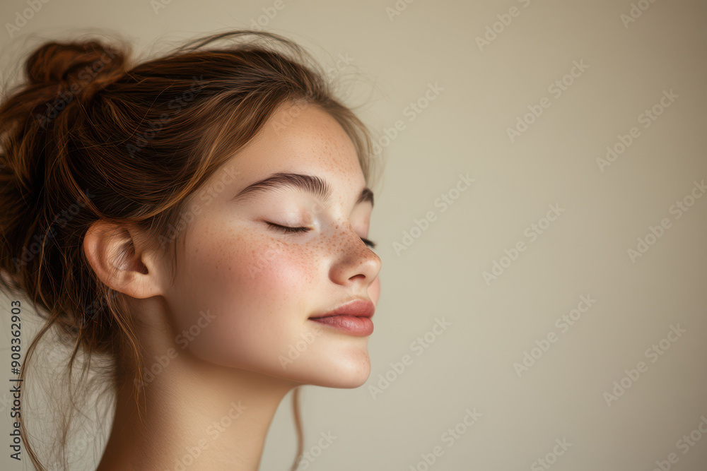 A close up of a girl's face with her eyes closed A close up of a girl's face with her eyes closed