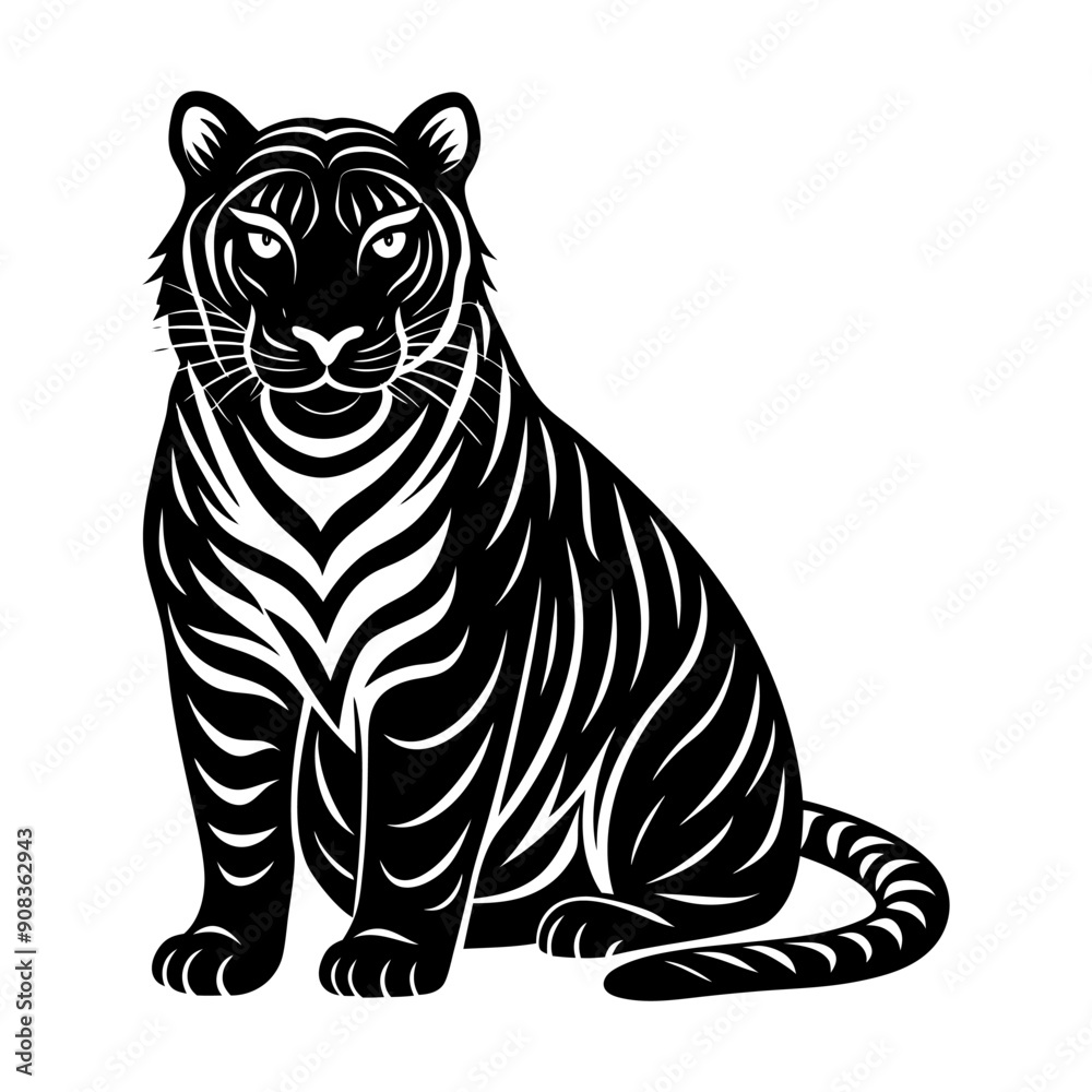 Fototapeta premium a black and white drawing of a tiger on white background