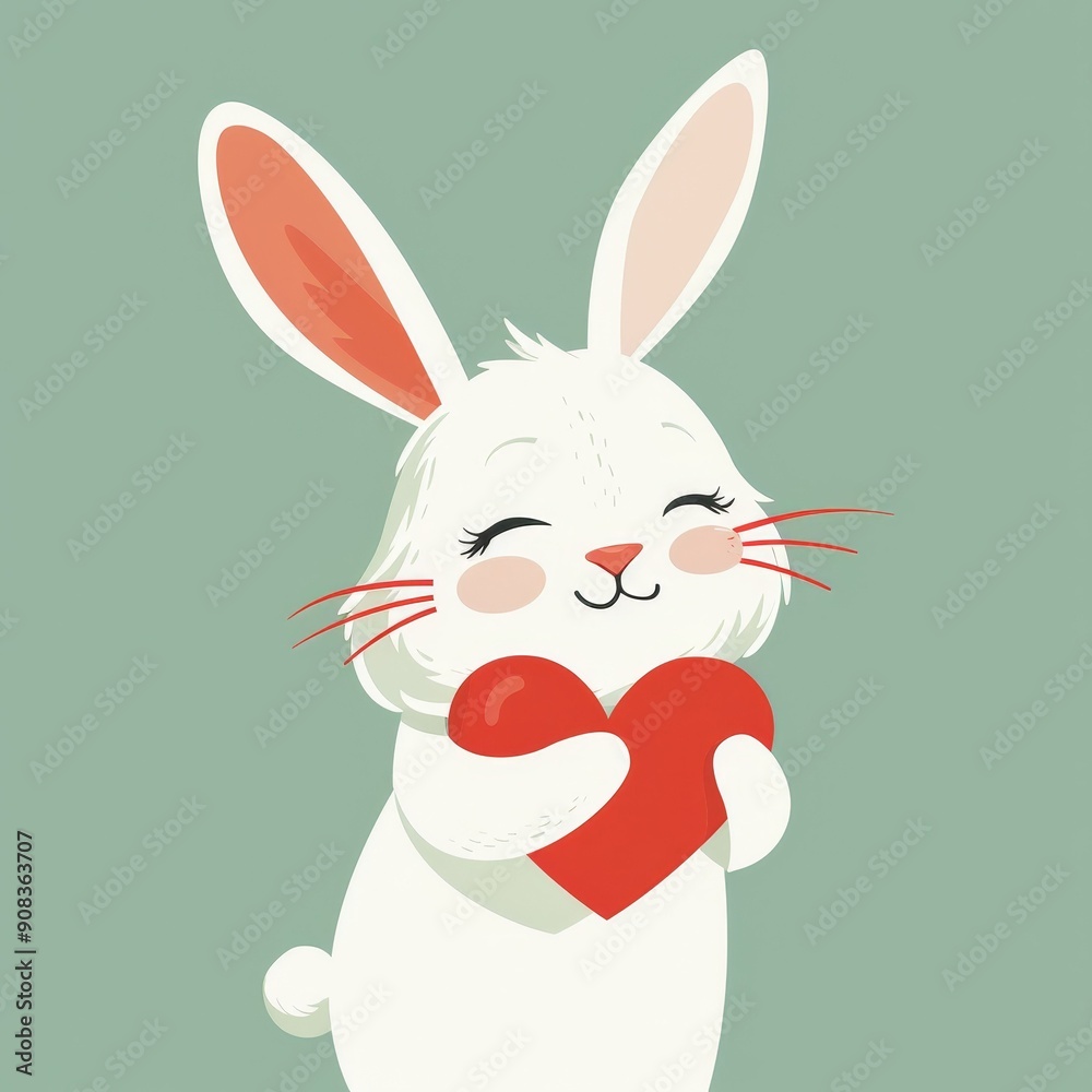 A cute cartoon rabbit holding a red heart, symbolizing love and joy. Perfect for Valentine's Day or children's decor. A cute cartoon rabbit holding a red heart, symbolizing love and joy. Perfect for Valentine's Day or children's decor.
