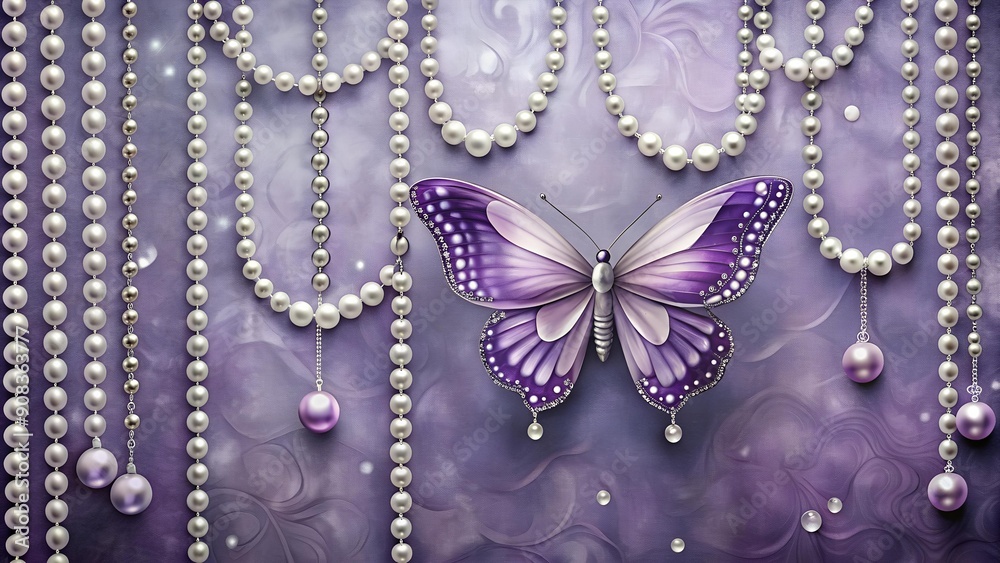 A Tapestry of Dew: A Purple Butterfly Embellished with Raindrops Hanging from a String of Pearls generative AI A Tapestry of Dew: A Purple Butterfly Embellished with Raindrops Hanging from a String of Pearls generative AI