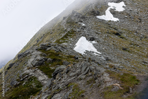 Hiking Straight Up The April Bowl Trail in Palmer Alaska, Hatcher Pass Mountain Peaks, Fog