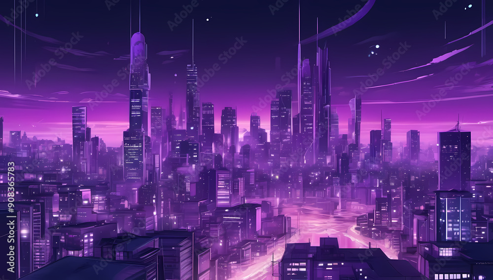 purple anime cartoon cityscape sci-fi futuristic cyberpunk wallpaper background technology 