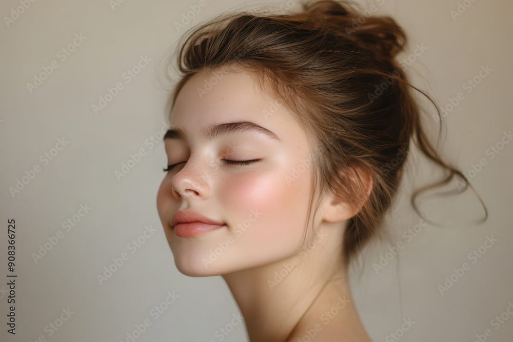 A close up of a girl's face with her eyes closed A close up of a girl's face with her eyes closed