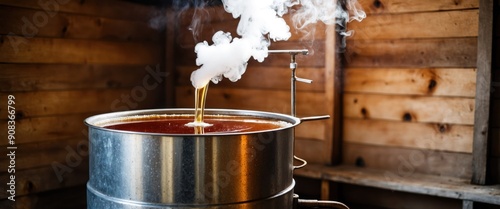 Rustic evaporator boiling maple syrup in a warm, inviting sugar shack