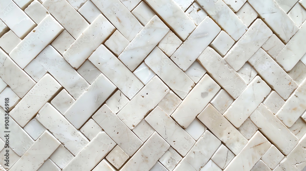 A wall of white brick, laid in a herringbone pattern. A wall of white brick, laid in a herringbone pattern.
