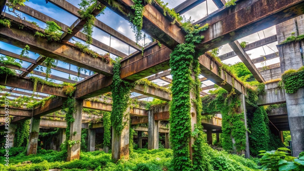 Metamorphosis of a Concrete Jungle: A Symphony of Rust and Vines Generative AI Metamorphosis of a Concrete Jungle: A Symphony of Rust and Vines Generative AI