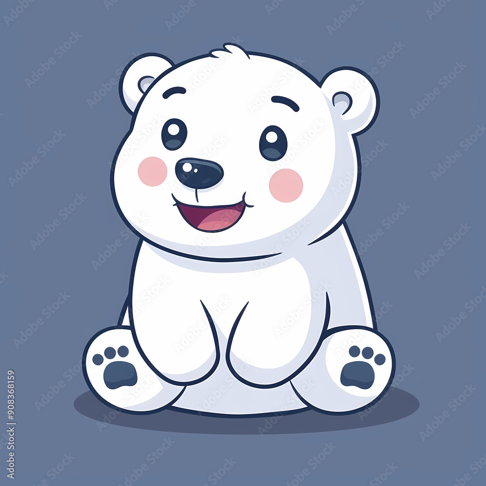 Fototapeta premium Cute cartoon polar bear character with a joyful expression.