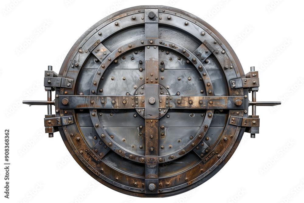 Fototapeta premium Steel bank vault door for safe storage isolated on transparent background