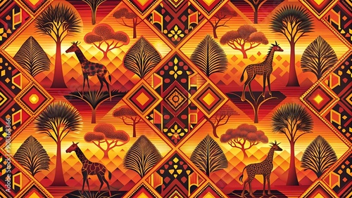 Vibrant Sunset Hues: A Seamless Geometric Pattern Inspired by the African Savanna  Generative AI