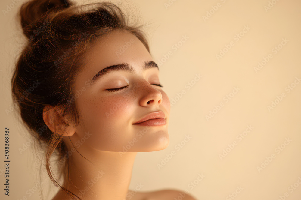 A close up of a girl's face with her eyes closed A close up of a girl's face with her eyes closed