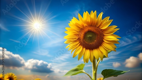 A Single Sunflower Reaching for the Sun  generative AI photo