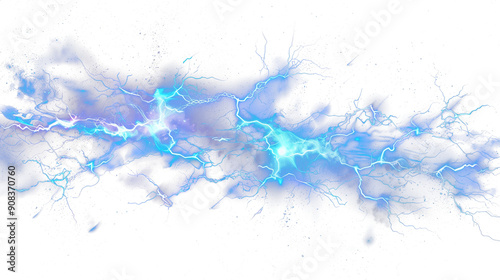 Blue electric current lightning on transparent background