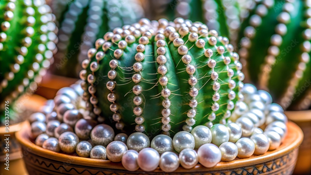 A Tapestry of Thorns and Jewels: A Close-up of a Cactus Adorned with Vibrant Pearls Generative AI A Tapestry of Thorns and Jewels: A Close-up of a Cactus Adorned with Vibrant Pearls Generative AI