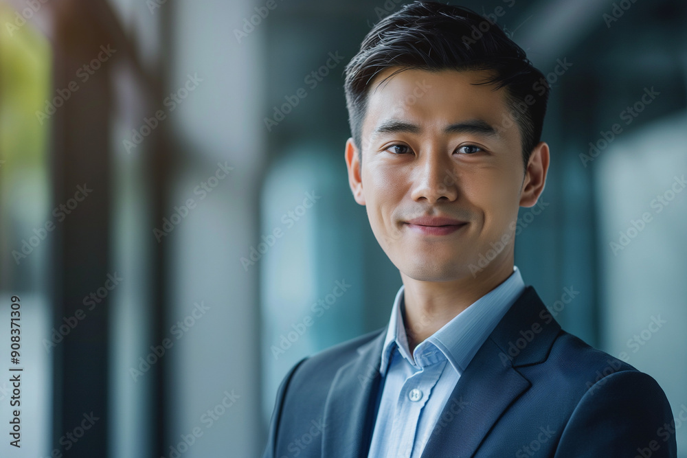 happy young and handsome asian business man in a suit smiling happy young and handsome asian business man in a suit smiling