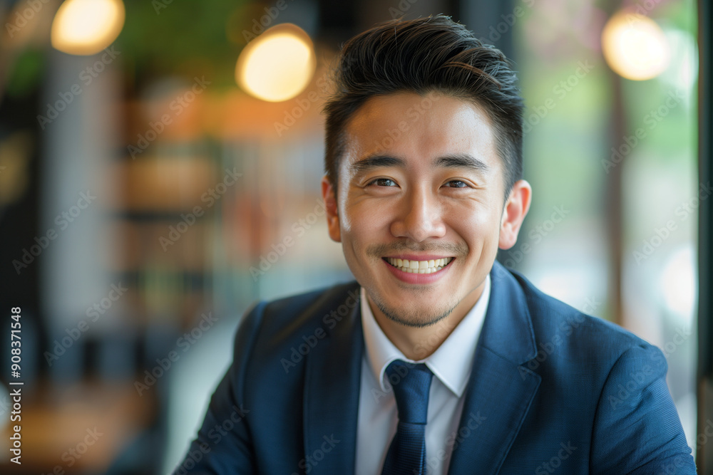 happy young and handsome asian business man in a suit smiling happy young and handsome asian business man in a suit smiling