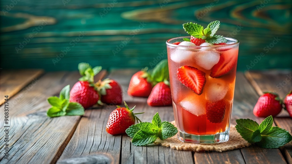 A Cool Summer Sip: Strawberry Lemonade with Ice and Mint generative AI A Cool Summer Sip: Strawberry Lemonade with Ice and Mint generative AI