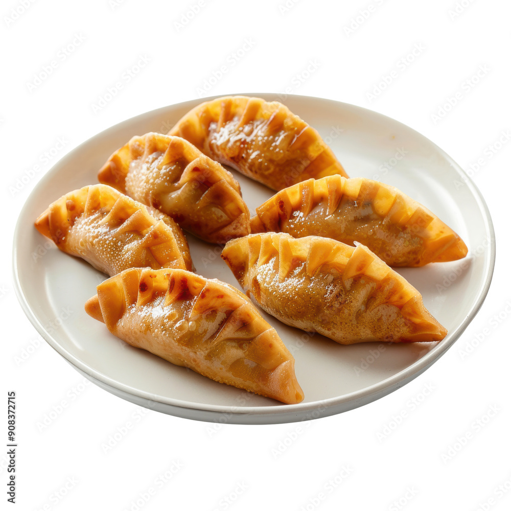 Golden-Brown Dumplings Arranged on a White Plate Golden-Brown Dumplings Arranged on a White Plate