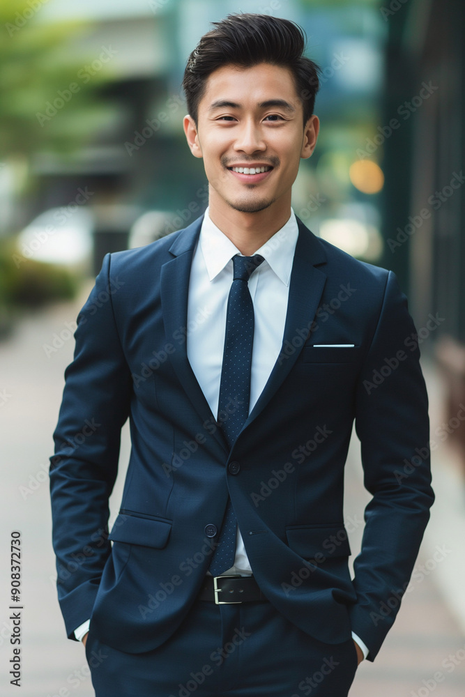 happy young and handsome asian business man in a suit happy young and handsome asian business man in a suit