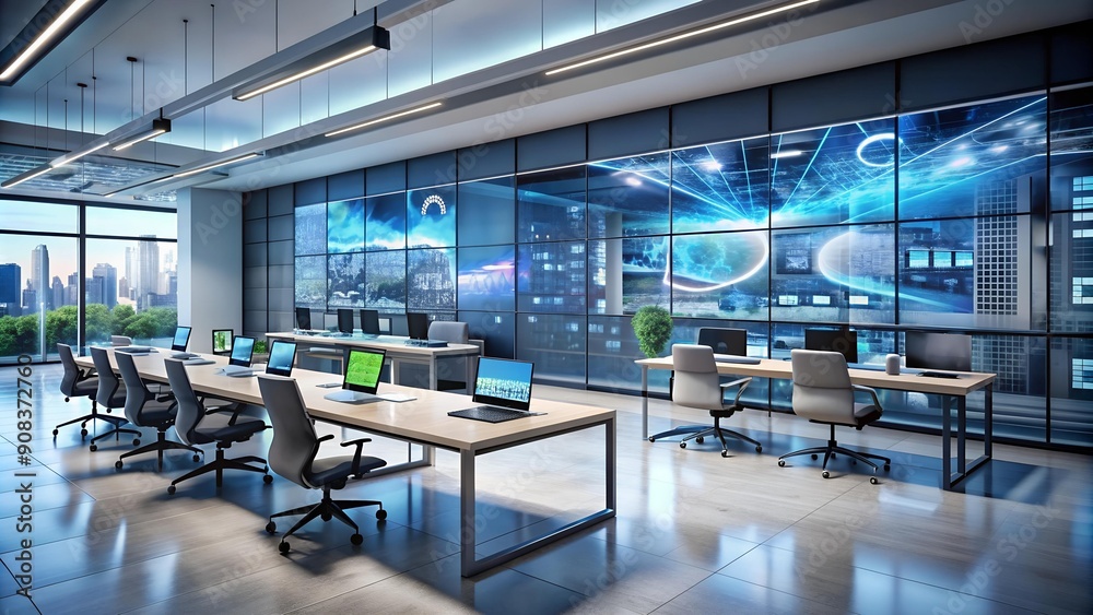 The Collaborative Canvas: An Open Plan Office with Digital Walls and AI-Powered Sharing AI generated The Collaborative Canvas: An Open Plan Office with Digital Walls and AI-Powered Sharing AI generated