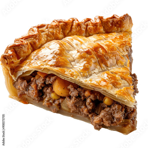 Mouthwatering Slice of Golden Crusted Savory Meat Pie photo