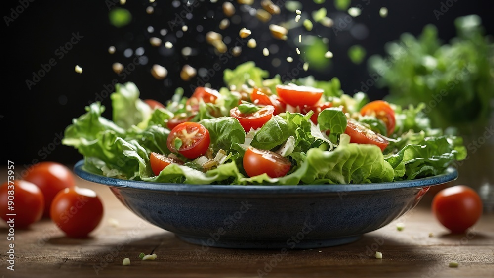 Fresh Colorful Vegetable Salad Prepared in Cozy Kitchen on a Sunny Afternoon Fresh Colorful Vegetable Salad Prepared in Cozy Kitchen on a Sunny Afternoon