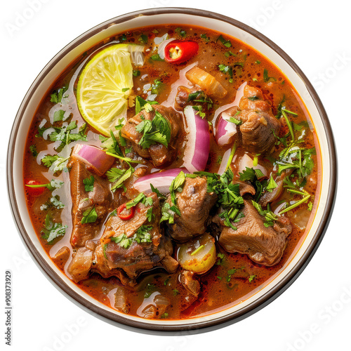 Aromatic Spicy Beef Soup with Fresh Herbs and Lime