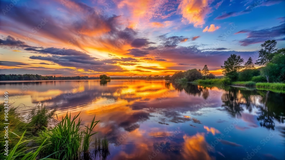 Serene Sunset Over the Still Waters generative AI Serene Sunset Over the Still Waters generative AI