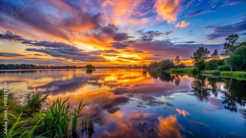 Serene Sunset Over the Still Waters  generative AI