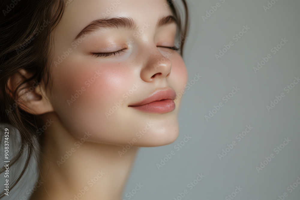 A close up of a girl's face with her eyes closed A close up of a girl's face with her eyes closed