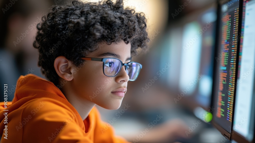 Fototapeta premium Young High School Student Engaged in Coding Bootcamp Learning Experience