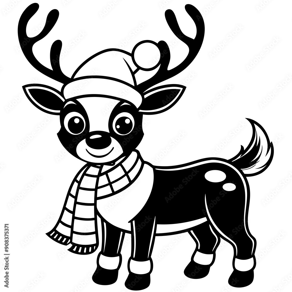 christmas reindeer with red nose, reindeer vector illustration, animal vector art, reindeer silhouette, pet vector icon, eps, Deer cartoon