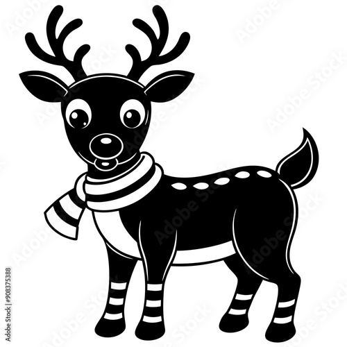 christmas reindeer with red nose, reindeer vector illustration, animal vector art, reindeer silhouette, pet vector icon, eps, Deer cartoon