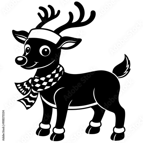 christmas reindeer with red nose, reindeer vector illustration, animal vector art, reindeer silhouette, pet vector icon, eps, Deer cartoon