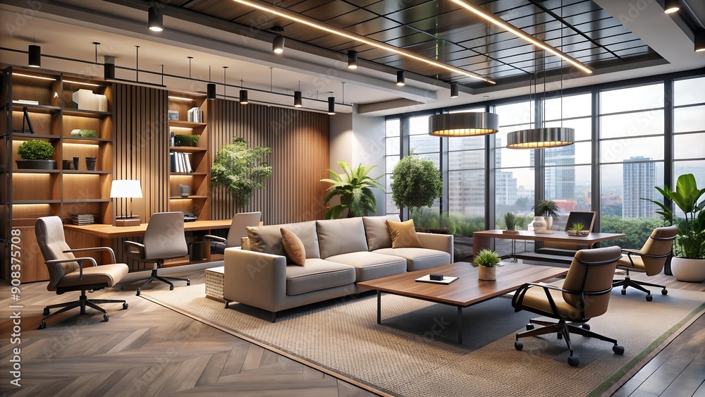 A Symphony of Textures: An Office Space with Tactile Surfaces and Comforting Aesthetics Generative AI A Symphony of Textures: An Office Space with Tactile Surfaces and Comforting Aesthetics Generative AI